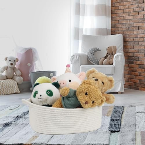 Woven Cotton Rope Storage Basket with Handles, White, 13.5 Inch - Image 3