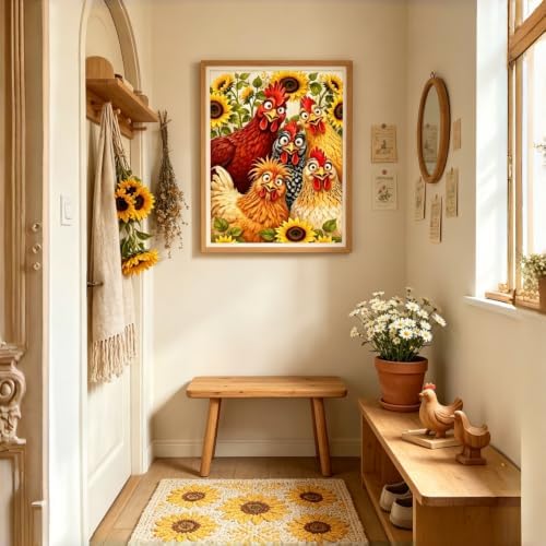 Diamond Painting Kit for Adults,Chicken Sunflower Diamond Art Kits 12x16In - Image 3