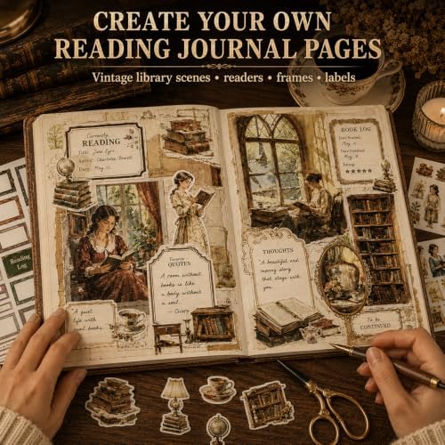 50 Sheets Precut Reading Journal Sticker Book, Vintage Scrapbook Kit - Image 2