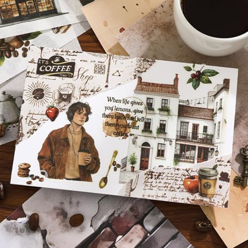Pre-Cut Washi Sticker Book with 500+ Scrapbooking Stickers and 20 A5 Scrapbook Papers, Aesthetic Coffee and People Stickers for Journaling, Junk Journal Supplies for Adults Card Making, Art Crafts - Image 5