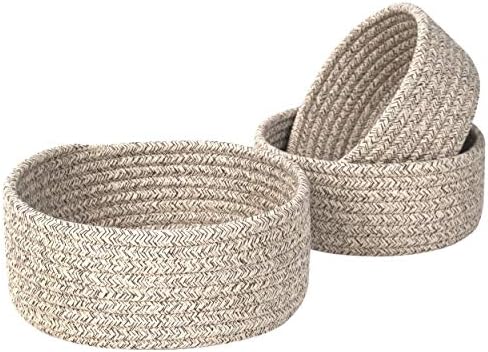 MINTWOOD Design Set of 3 Cotton Rope Nesting Bowls, Small Catch All Basket, Cute Closet Baskets and Bins for Shelves, Mini Table Basket Organizer for Small Accessories, Light Brown by MINTWOODDesign