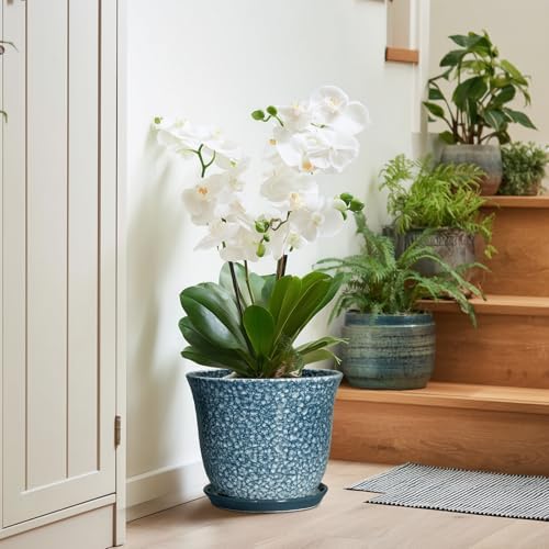 10 Inch Plant Pot - Ceramic Planter for Indoor Outdoor, Round Flower Pots with Drainage Hole and Saucer, Modern Decorative Planter for Plants, Home Office Decor, Plant Lover Gifts, Blue - Image 6