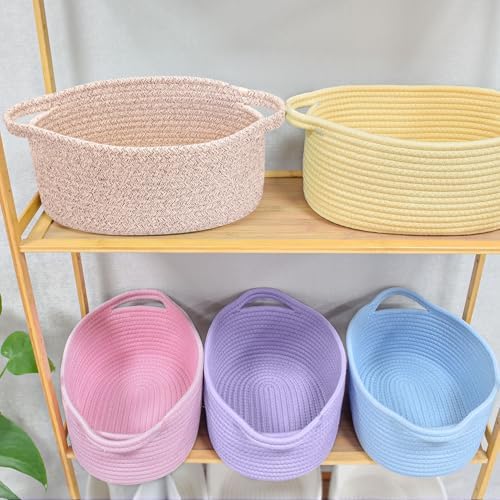 ABenkle Small Basket with Handles, Boho Decorative Rope Woven Dog Cat Toy Storage Bin Shelf Storage Organizer, Easter Christmas Gift Basket, 12"x8"x5" - Image 6