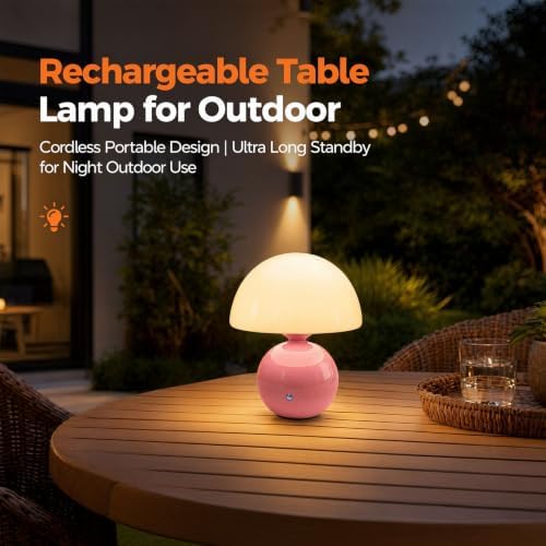 Senzoy Glass/Ceramic Mushroom Table Lamp, Pink Bedside Night Lamp - Image 6