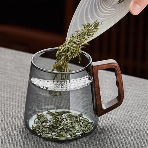 Drinking Glasses Clear Borosilicate Glass Cup with Wood Handle, 18oz(Gris) - Image 5