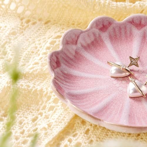 Lotus Ring Holder Dish Small Indoor Ash Tray, Ceramic Dessert Plate Trinket Jewelry Holder Organizing Necklace Earrings for Parents Friends Sister, Pink. All Jewelries Are NOT Included. - Image 3