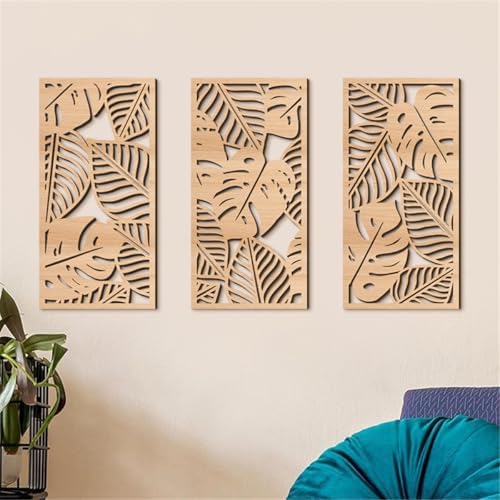 3 Pcs Tropical Leaf Wood Wall Art Decor, Boho Wall Sculptures for Home (A) - Image 5