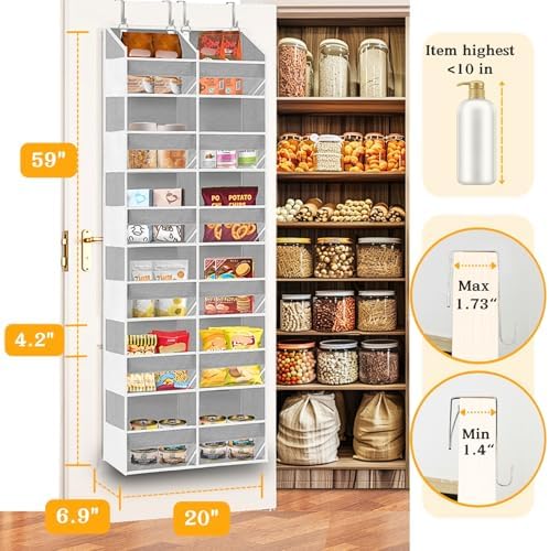 Over The Door Organizer 6 Tiers, Extra Large Behind Door Storage of 12 Compartments, 80 lbs Weight Capacity Hanging Storage Organizer with Clear Window Kids Toys,Shoes,Diapers,Room Storage,Light Grey - Image 3