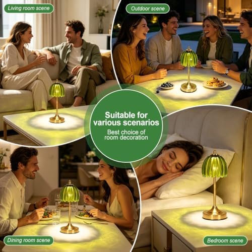 Glass Tulip Table Lamp, Cordless Rechargeable Desk Lamp - Green - Image 4