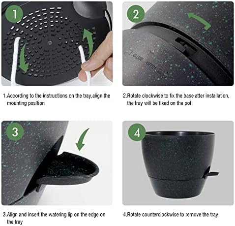 12inch 2Pack Large Self Watering Planters, Plastic Plant Pots with 60oZ Removable Deep Reservoir and Multi Mesh Drainage Holes for Indoor Outdoor Garden Plants and Flowers, Black with Green Speckles - Image 4