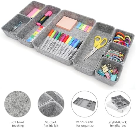 Welaxy Desk Drawer organizers tray Felt storage bins aesthetics room décor for home office dorm closet decluttering minimalist lifestyle (Gray) - Image 5