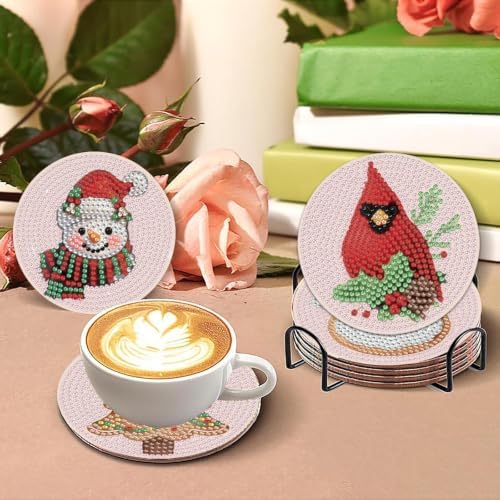 8 Pcs Christmas Diamond Art Coasters Kits with Holder 4x4 Inch - Image 3