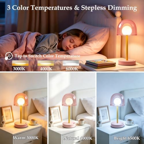 Pink Mushroom Lamp, Cordless Rechargeable Touch Table Lamp for Bedroom - Image 3