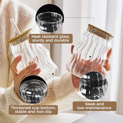 4 Pcs Ribbed Iced Coffee Glasses Cups with Straws 18 Oz - Image 2