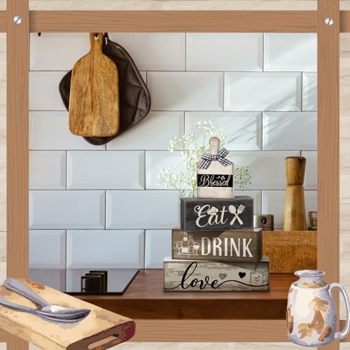 Moucuny 4 Pcs Farmhouse Kitchen Decor Wooden Plate Farmhouse Table Decor - Image 5