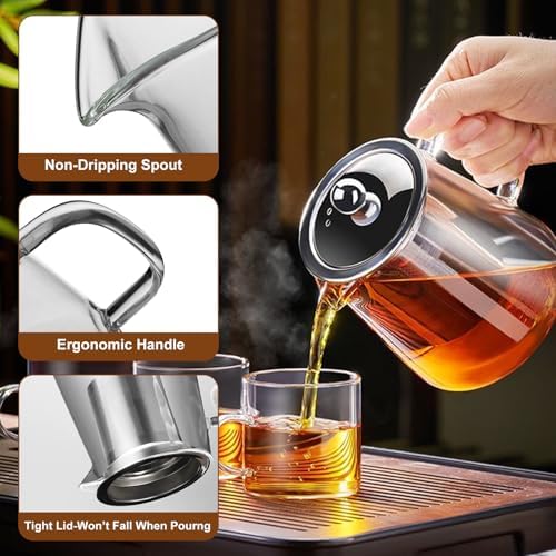 Glass Teapot, Tea Pot with Removable Infusers for Loose Tea, Borosilicate Glass Tea Kettle Tea Maker Stovetop for Party, Camping,Travel (950ML) - Image 5
