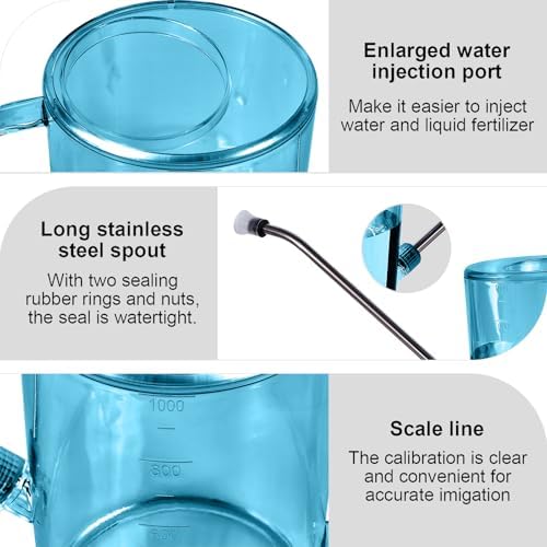 Plastic Watering Can - Small with Long Spout - 1/4 Gallon - 34 Oz - Blue - Image 3