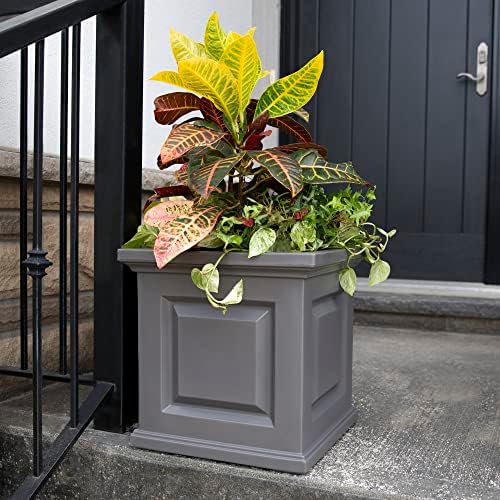 Mayne Nantucket 16x16 Weatherproof Traditional Plastic Planter in Graphite Gray - Image 3