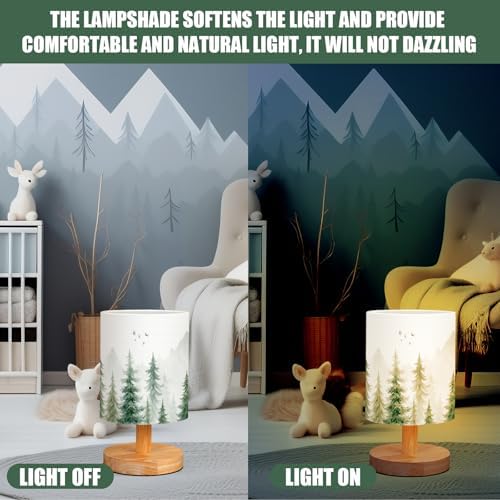 VIHOSE Bedside Table Lamp Table Lamp Vintage Nightstand with Linen Fabric Shade Solid Wood Base Decoration for Kids Living Room Bedroom Desk Dorm(Forest,Green) - Image 6