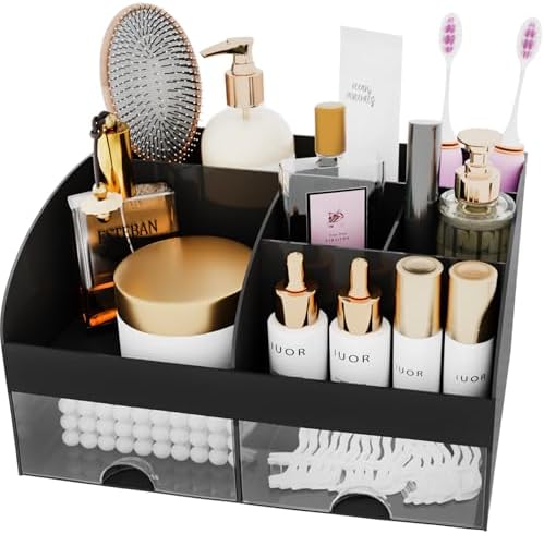 Makeup Organizer with Drawers, Cosmetic Storage for Dresser Vanity and Bathroom Countertop, Beauty Holder for Lipstick Brush, Skincare Organizer for Vanity, Cosmetic Display Case (Black) - Image 3