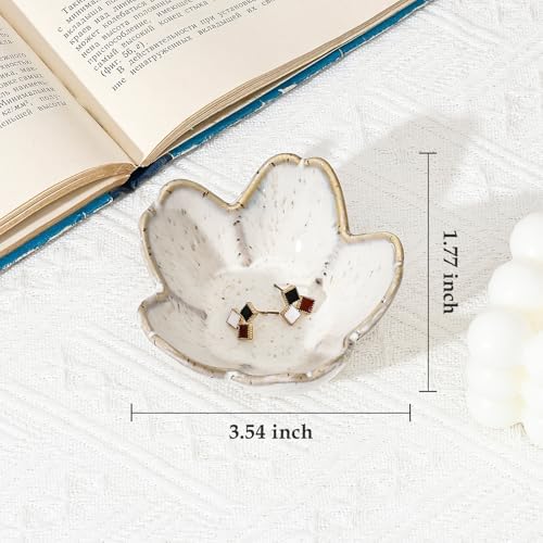 Koythin 2-Pack Grey Floral Ceramic Jewelry Trinket Dishes - Image 2