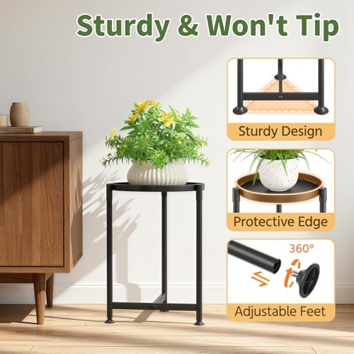 LASZOLA Metal Small Plant Stand Indoor Tall with 11 Inch Large Tray, Black - Image 4