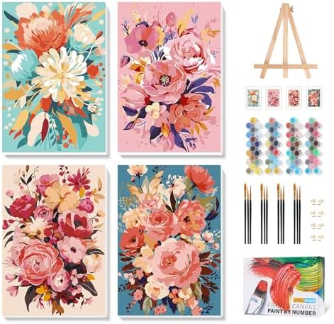 Camocin 4 Pack Framed Paint by Numbers Kit for Adults with Wooden Easel by CamocinDIYKit