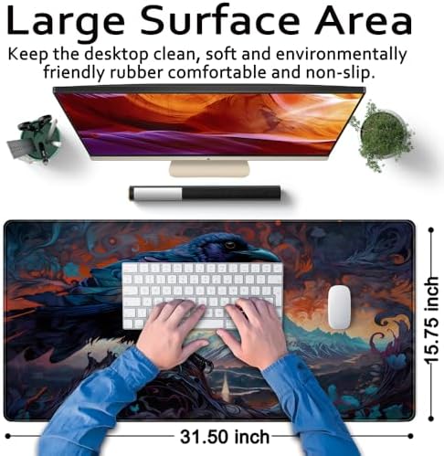 Magic Crow Desk Mat Gaming Misty Fores Mouse Pad Playmat, Large Gaming Mousepad Keyboard Desk Extended Mouse Pads Game Decor with Stitched Eges Non-Slip Base Tabletop for MTG 31.5" x 15.7" - Image 6