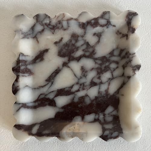 Vintage Natural Marble Tray Small Ornaments Scalloped Tray Handmade Storage Dish for Counter, Vanity, Dresser, Nightstand and Desk (Calacatta Purple) - Image 2