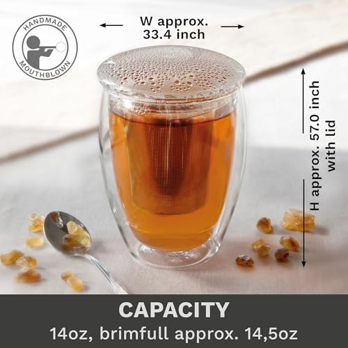 Creano Double Walled Tea Glass with Stainless Steel Filter and Glass Lid - 14oz (400ml) - Image 4