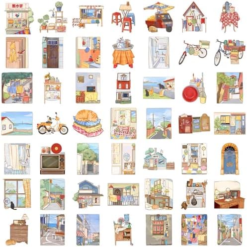 50Pcs Vintage Stickers,Waterproof Transparent PET Aesthetic Decorative Sticker Scrapbooking Supplies for Adult Card Making Letters Planner Journaling Junk Journal DIY Water Bottles Art Craft.Scene - Image 2