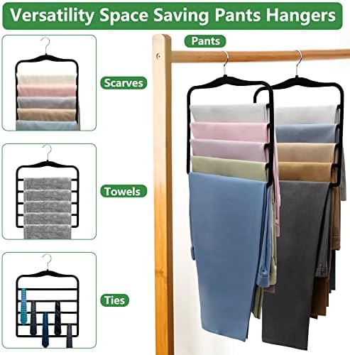 Pants Hangers Space Saving,5P Scarf Hangers for Closet Organizers and Storage,Non Slip Velvet Hanger for Closet Organizer,College Dorm Room Essentials,Heavy Duty Organization and Storage Jean Hangers - Image 5