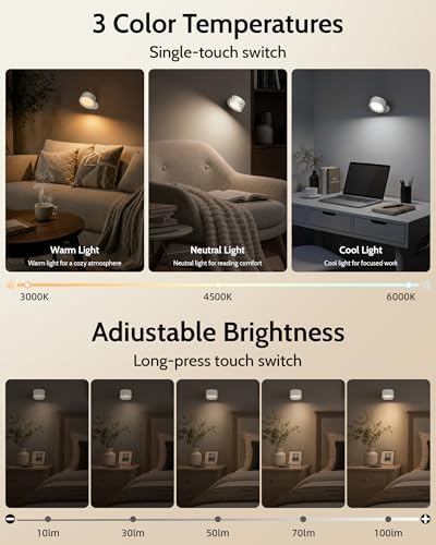 Rechargeable Wall Sconces with Remote, Magnetic Wall Lights, White - Image 5