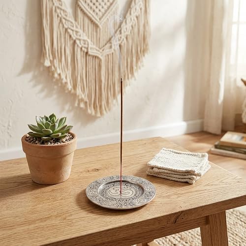Hosley Tibetan Style Aluminum Incense Burner & Candle Holder - Aged Silver Finish, 4.5" Diameter Incense Stick Holder for Aromatherapy, Meditation & Home Decor - Image 3