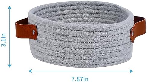 ABenkle Small Storage Basket, Mini Cotton Rope Storage Bin, Cute Tiny Shelf Baskets, Boho Decorative Toy Organizer for Nursery, Spa, Empty Gift Basket - XS,Grey - Image 2