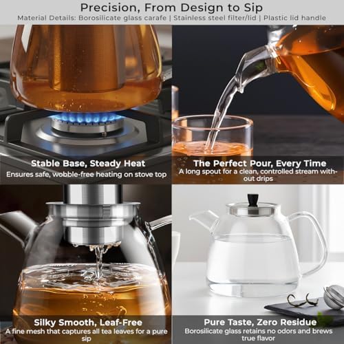 Aquach 42oz Glass Teapot with Infuser, Stovetop Safe Tea Kettle - Image 6