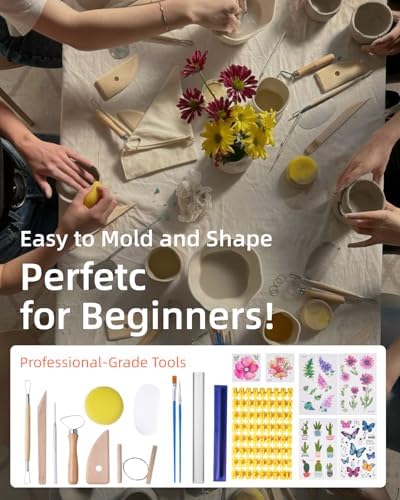 Air Dry Clay Kit for Adults, Pottery Kit for Beginners, 48 PCS Clay Kit with Acrylic Paints, Stamps, Sculpting Tools & Step-by-Step Guide - Crafts for Birthdays Xmas Gift & Decor - Image 5