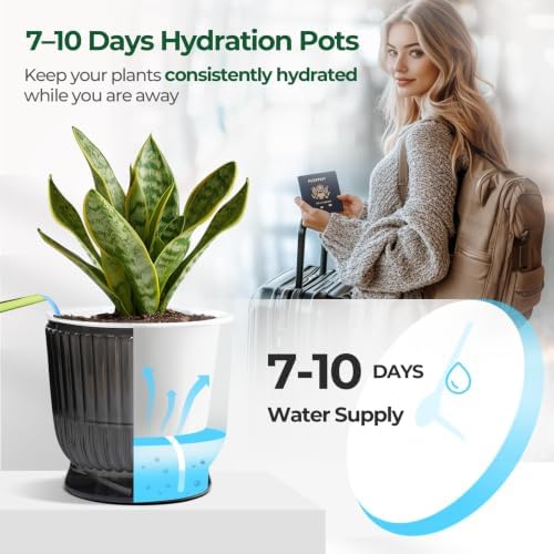 T4U Self Watering Pots for Indoor Plants 6 Inch 4 Pack Planter Gray - Image 5