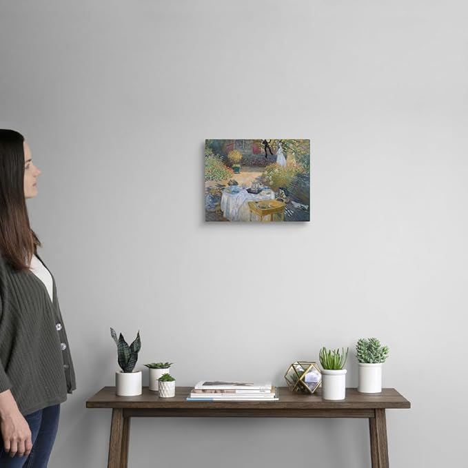 CANVAS ON DEMAND The Luncheon Monet's Garden At Argenteuil, C,1873 Canvas Wall Art Print by Claude Monet, Impressionism, Traditional, Home Decor, Woman Floral, Artwork,14" x11in