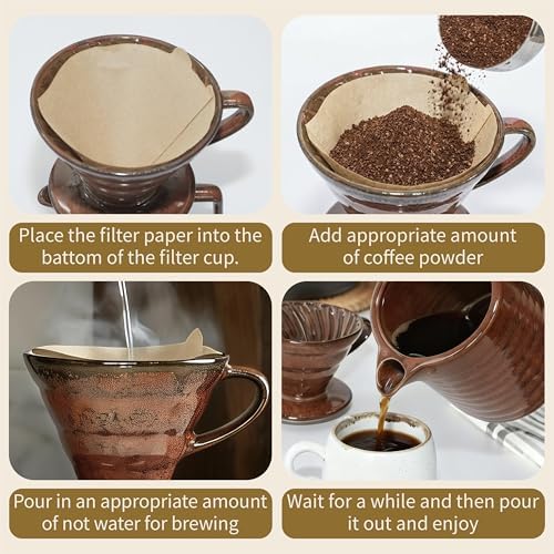 Vintage Ceramic Pour Over Coffee Maker with V60-Style Dripper and 40 Paper Filters (Red) - Image 4