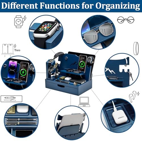 Nightstand Organizer for Men with Large Drawer Gift for Men, Blue - Image 5