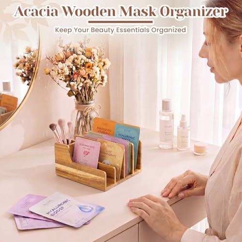 Novabright Acacia Wood Mail Organizer with Pen Holder, 5 Slot Desk File Organizer, Wooden Letter Sorter for Desk, Compact Desktop Document Holder for Home Office Storage Back to School - Image 6