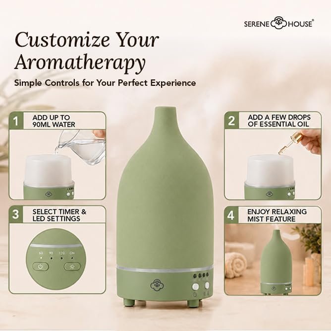 Serene House Vapor Ultrasonic Essential Oil Diffuser Ceramic Green 90ml - Image 6