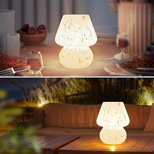 ONEWISH Mushroom Lamp Small Bedside Table Lamp-Nightstand Nightlight Dimmable Stepless, Translucent Glass White Desk Lamp for Bedroom Dorm Living Kitchen, Murano Style Aesthetic Cute Home Decor - Image 5