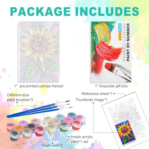 Framed Paint by Numbers Kit for Adults, Colorful Sunflower, 8 x 12 Inch - Image 5