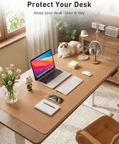 Aothia Faux Leather Desk Mat Mouse Pad, 40" x 24", Khaki - Image 3