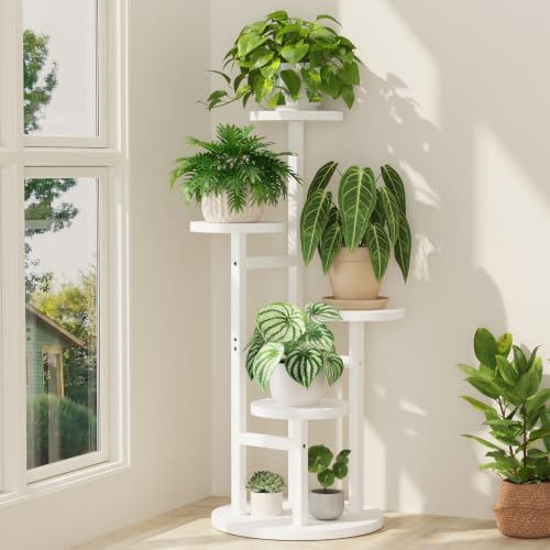 iDavosic.ly 4 Tier Wood Plant Stand Indoor Outdoor Corner Tall Shelf, White by iDavosicly