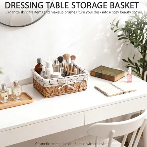 Small Wicker Storage Basket, Rectangular Woven Basket with Lining, Natural - Image 4