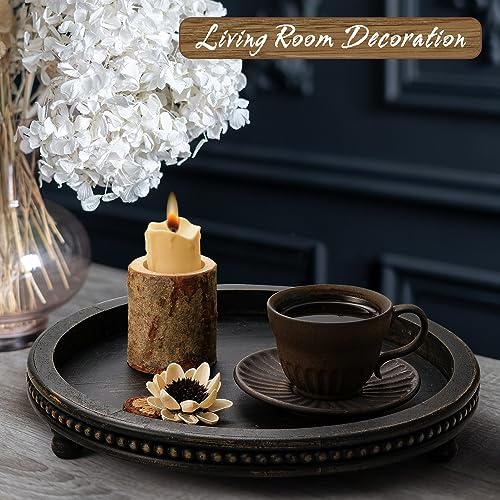 KULEDM Wooden Tray Decor, Small Beaded Coffee Table Tray Decor, Black Round Decorative Tray for Coffee Table, Dining Room Table Entryway and Living Room Table - Image 5