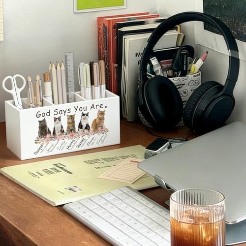 Christian Inspirational Cat Pen Pencil Holder for Desk Decor - Image 3